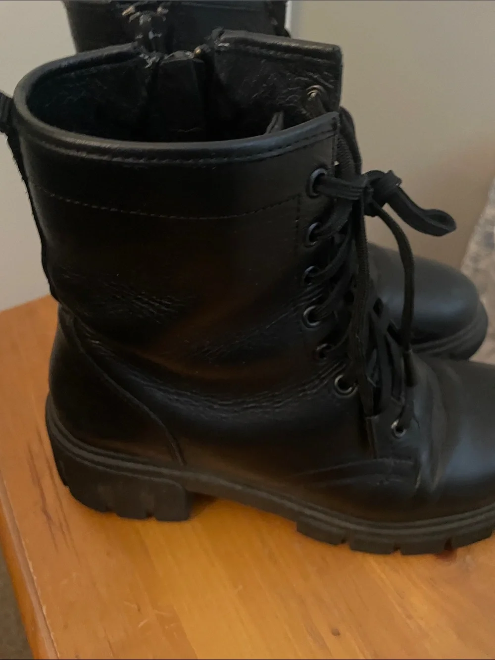 Thursday Boot Company Women's Black Lace-Up Combat Boots with Side Zip - Picture 2 of 5